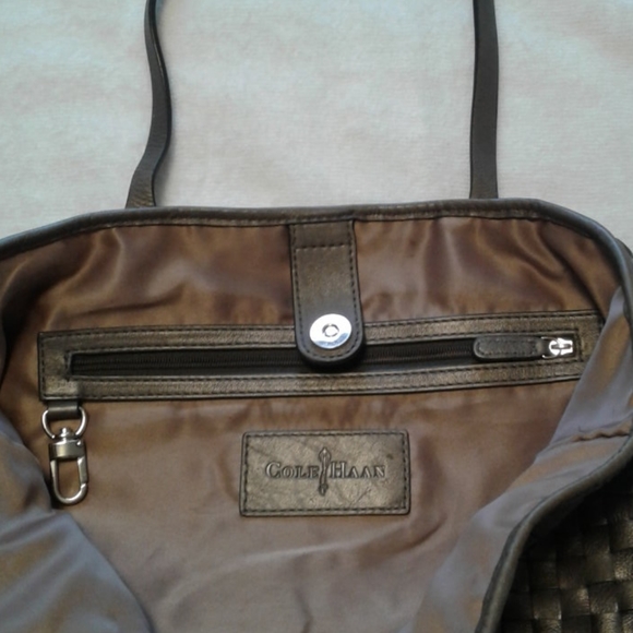 Cole Haan tote bag metallic leather braided detail - Picture 5 of 11